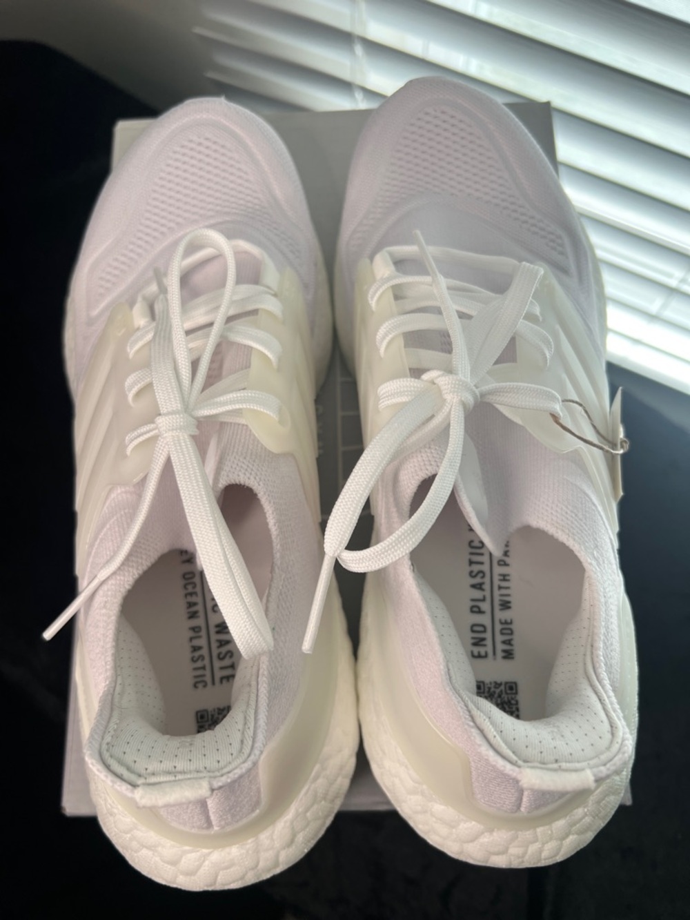 adidas Women's White Knit Sneakers with Cream Accents